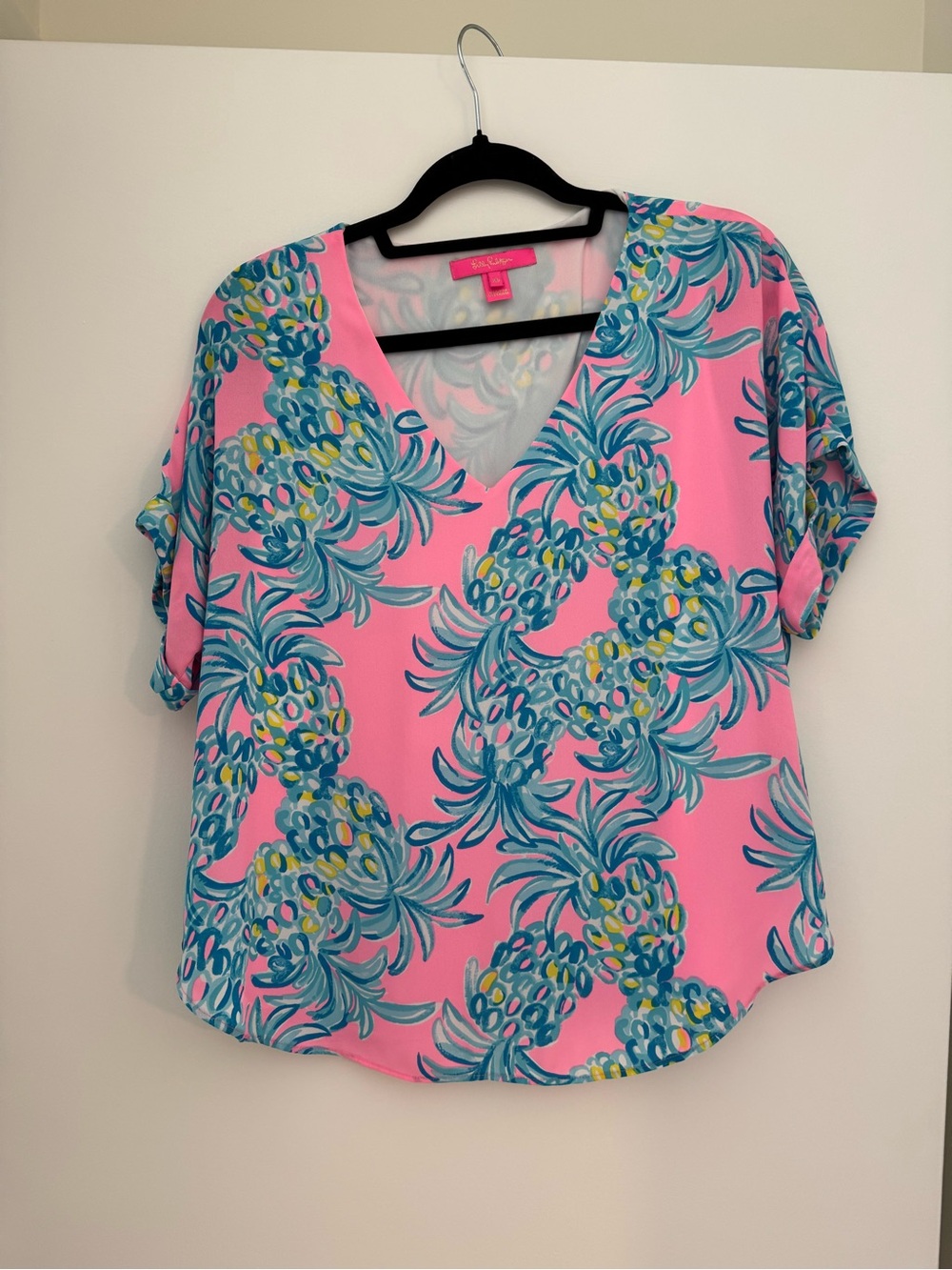 Lilly Pulitzer Pink V-Neck Pineapple Print Blouse